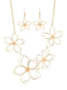 Paparazzi Gold Flower Necklace and Earrings Set (NS338)